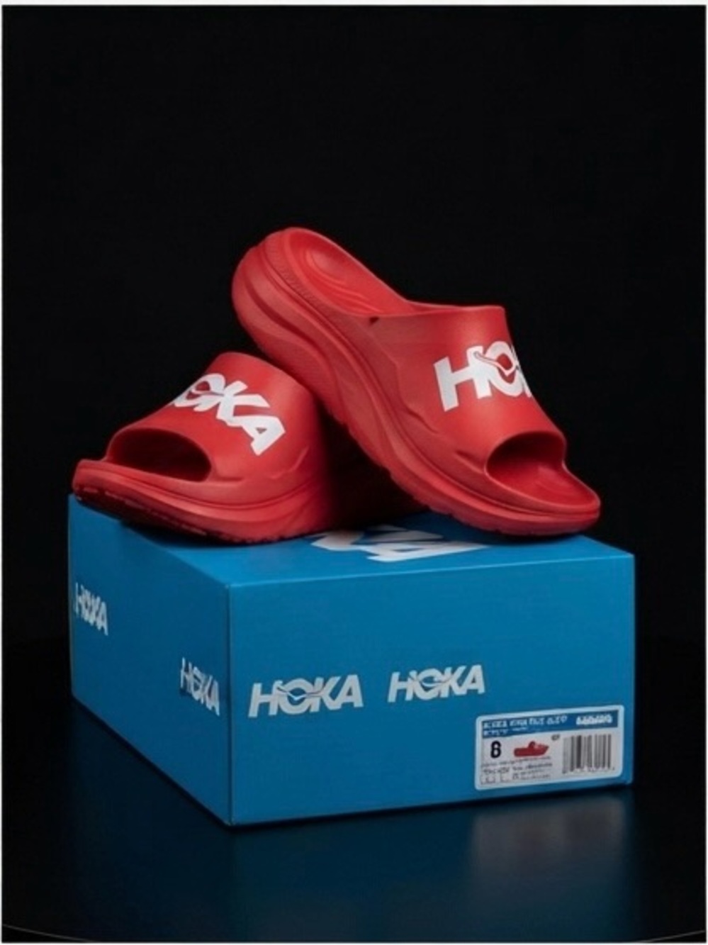 Hoka Red Slide Sandals with White Logo